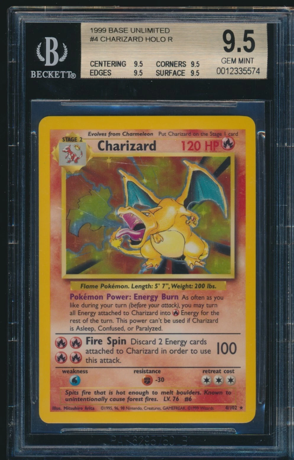 1999 Charizard – Holo Rare – Base Set – 4/102 – BGS 9.5
