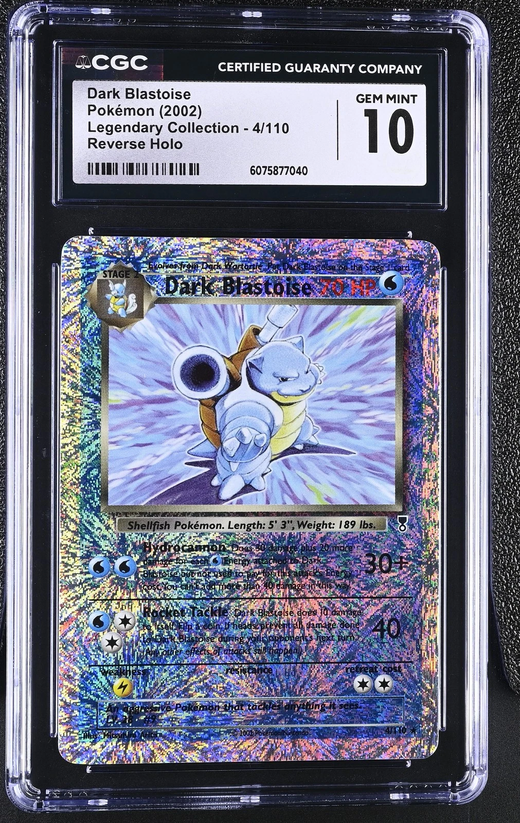 Dark Blastoise – Reverse Holo – Legendary Collection – 4/110 – CGC 10 Gem Mint