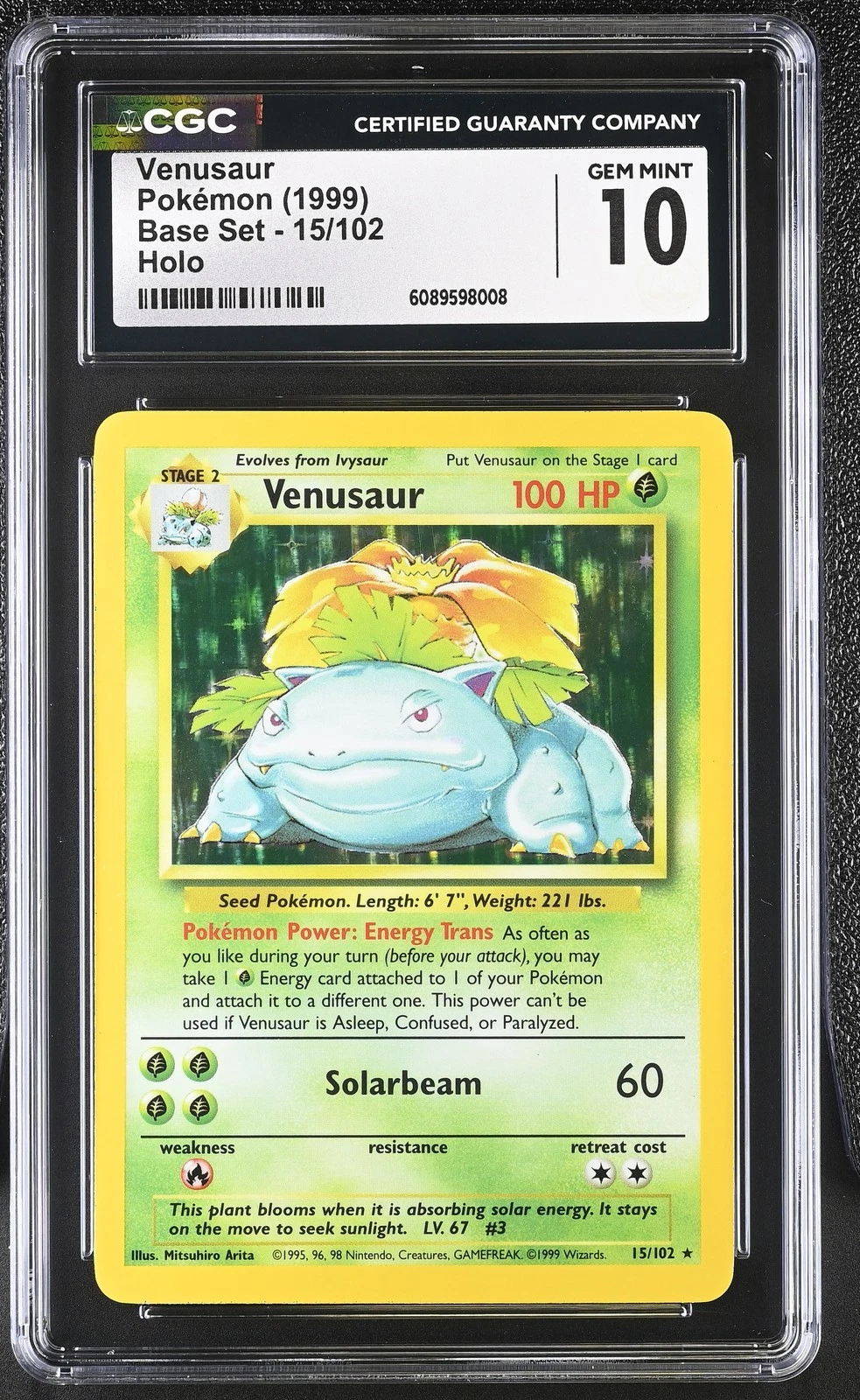 1999 Venusaur – Holo Rare – 1st edition Base Set 15/102 – CGC 10 Gem Mint