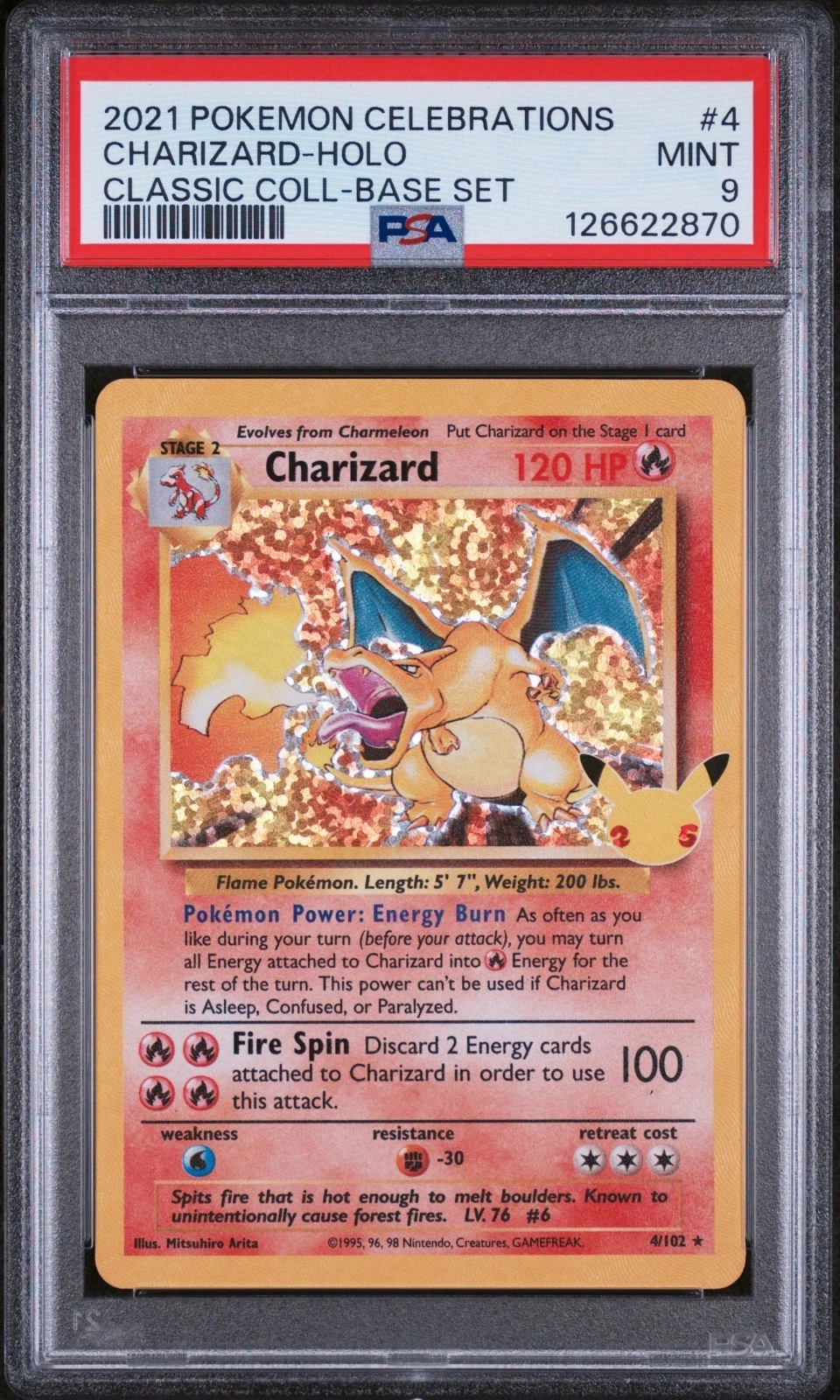 2021 Charizard – Holo Rare – Celebrations Classic Collection – 4/102 – PSA 9